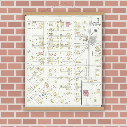 Old map wall art mockup — magnetic wood frame on brick wall — Sanborn Fire Insurance Map from Jeffersonville, Fayette County, Ohio (1921), Sheet #0002