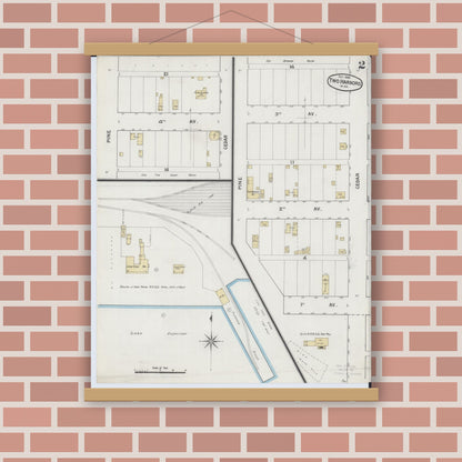 Old map wall art mockup — magnetic wood frame on brick wall — Sanborn Fire Insurance Map from Two Harbors, Lake County, Minnesota (1888), Sheet #0002