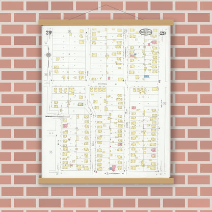 Old map wall art mockup — magnetic wood frame on brick wall — Sanborn Fire Insurance Map from Barberton, Summit County, Ohio (1927), Sheet #0029
