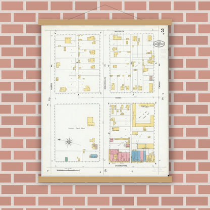 Old map wall art mockup — magnetic wood frame on brick wall — Sanborn Fire Insurance Map from San Angelo, Tom Green County, Texas (1900), Sheet #0003