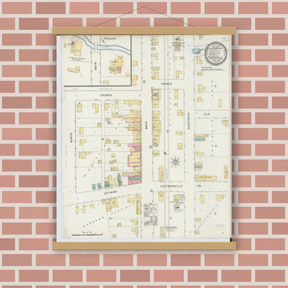 Old map wall art mockup — magnetic wood frame on brick wall — Sanborn Fire Insurance Map from Coopersville, Ottawa County, Michigan (1894), Sheet #0001