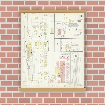 Old map wall art mockup — magnetic wood frame on brick wall — Sanborn Fire Insurance Map from Logan, Hocking County, Ohio (1914), Sheet #0013