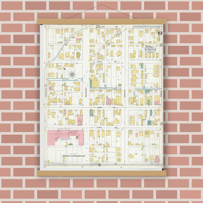 Old map wall art mockup — magnetic wood frame on brick wall — Sanborn Fire Insurance Map from Ironton, Lawrence County, Ohio (1904), Sheet #0019