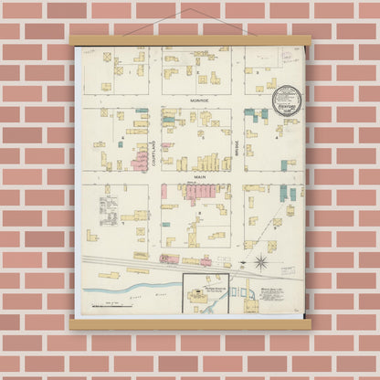 Old map wall art mockup — magnetic wood frame on brick wall — Sanborn Fire Insurance Map from Rockford, Kent County, Michigan (1893), Sheet #0001