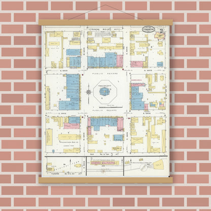 Old map wall art mockup — magnetic wood frame on brick wall — Sanborn Fire Insurance Map from Comanche, Comanche County, Texas (1915), Sheet #0002