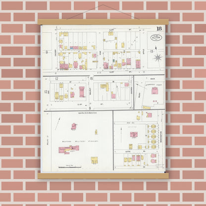 Old map wall art mockup — magnetic wood frame on brick wall — Sanborn Fire Insurance Map from Alton, Madison County, Illinois (1902), Sheet #0018