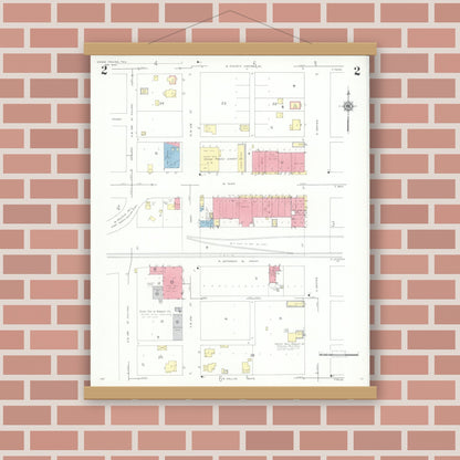 Old map wall art mockup — magnetic wood frame on brick wall — Sanborn Fire Insurance Map from Grand Prairie, Dallas County, Texas (1943), Sheet #0002
