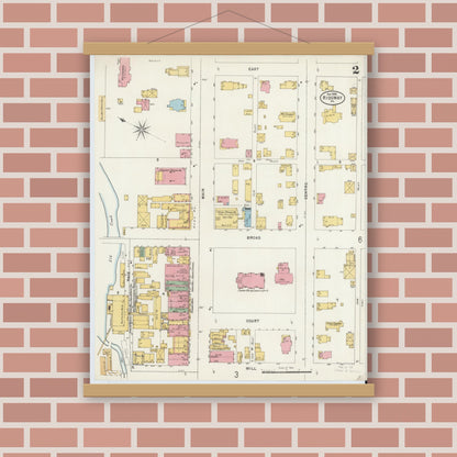 Old map wall art mockup — magnetic wood frame on brick wall — Sanborn Fire Insurance Map from Ridgway, Elk County, Pennsylvania (1898), Sheet #0002