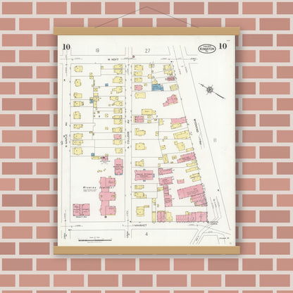 Old map wall art mockup — magnetic wood frame on brick wall — Sanborn Fire Insurance Map from Kingston, Luzerne County, Pennsylvania (1925), Sheet #0010