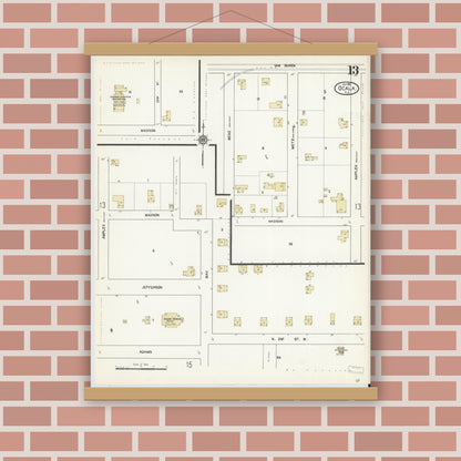 Old map wall art mockup — magnetic wood frame on brick wall — Sanborn Fire Insurance Map from Ocala, Marion County, Florida (1912), Sheet #0013