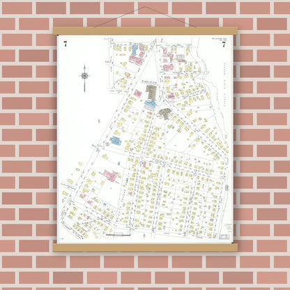 Old map wall art mockup — magnetic wood frame on brick wall — Sanborn Fire Insurance Map from Willoughby, Lake County, Ohio (1952), Sheet #0007