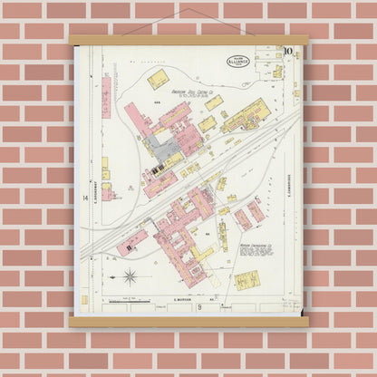 Old map wall art mockup — magnetic wood frame on brick wall — Sanborn Fire Insurance Map from Alliance, Stark County, Ohio (1898), Sheet #0010