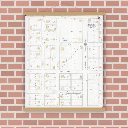 Old map wall art mockup — magnetic wood frame on brick wall — Sanborn Fire Insurance Map from Lamar, Barton County, Missouri (1916), Sheet #0009