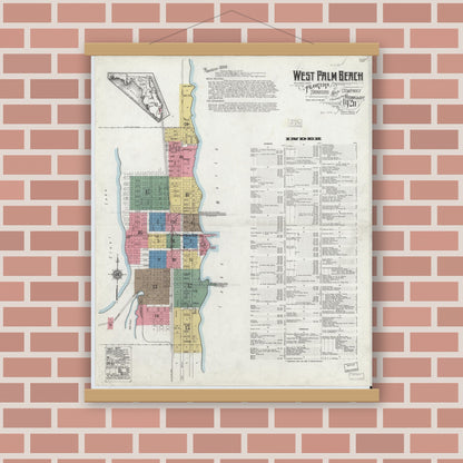 Old map wall art mockup — magnetic wood frame on brick wall — Sanborn Fire Insurance Map from West Palm Beach, Dade County, Florida (1920) - Complete Map Set