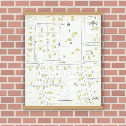 Old map wall art mockup — magnetic wood frame on brick wall — Sanborn Fire Insurance Map from Braintree, Norfolk County, Massachusetts (1919), Sheet #0004