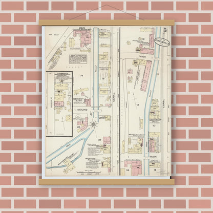 Old map wall art mockup — magnetic wood frame on brick wall — Sanborn Fire Insurance Map from Circleville, Pickaway County, Ohio (1884), Sheet #0005