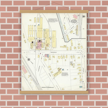 Old map wall art mockup — magnetic wood frame on brick wall — Sanborn Fire Insurance Map from Oneida, Madison County, New York (1914), Sheet #0010