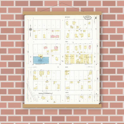 Old map wall art mockup — magnetic wood frame on brick wall — Sanborn Fire Insurance Map from Osage, Mitchell County, Iowa (1911), Sheet #0004