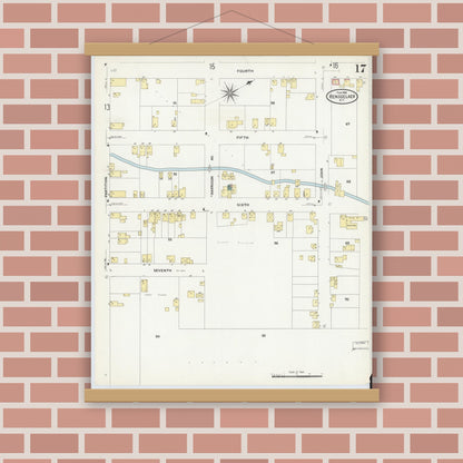 Old map wall art mockup — magnetic wood frame on brick wall — Sanborn Fire Insurance Map from Rensselaer, Rensselaer County, New York (1909), Sheet #0017