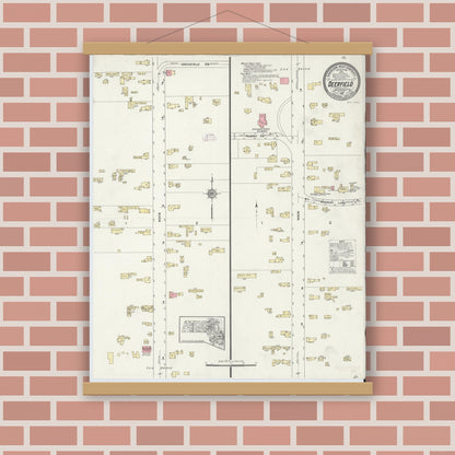 Old map wall art mockup — magnetic wood frame on brick wall — Sanborn Fire Insurance Map from Deerfield, Franklin County, Massachusetts (1912), Sheet #0001