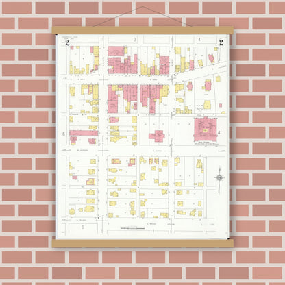 Old map wall art mockup — magnetic wood frame on brick wall — Sanborn Fire Insurance Map from Louisville, Stark County, Ohio (1933), Sheet #0002