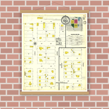 Old map wall art mockup — magnetic wood frame on brick wall — Sanborn Fire Insurance Map from Amarillo, Potter County, Texas (1902), Sheet #0001