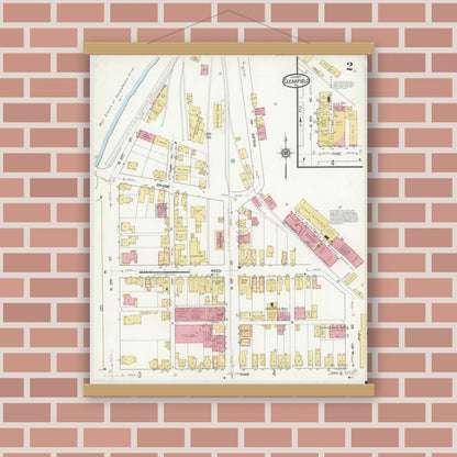 Old map wall art mockup — magnetic wood frame on brick wall — Sanborn Fire Insurance Map from Clearfield, Clearfield County, Pennsylvania (1917), Sheet #0002