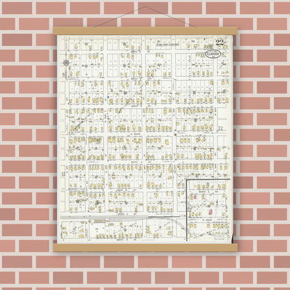 Old map wall art mockup — magnetic wood frame on brick wall — Sanborn Fire Insurance Map from Elwood, Madison County, Indiana (1916), Sheet #0022