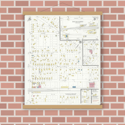 Old map wall art mockup — magnetic wood frame on brick wall — Sanborn Fire Insurance Map from Decatur, Van Buren County, Michigan (1933), Sheet #0003