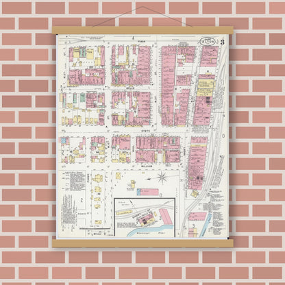 Old map wall art mockup — magnetic wood frame on brick wall — Sanborn Fire Insurance Map from Alton, Madison County, Illinois (1897), Sheet #0003