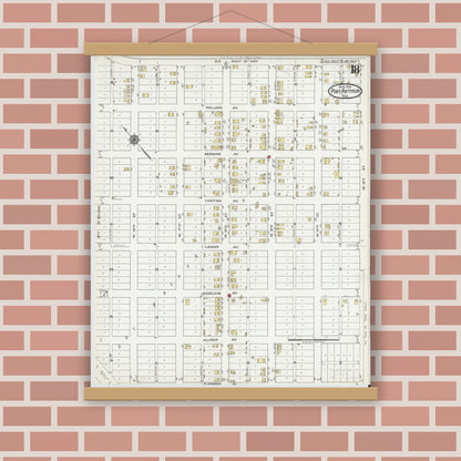 Old map wall art mockup — magnetic wood frame on brick wall — Sanborn Fire Insurance Map from Port Arthur, Jefferson County, Texas (1918), Sheet #0018