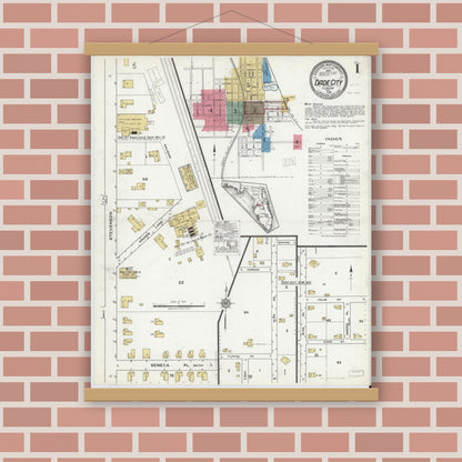 Old map wall art mockup — magnetic wood frame on brick wall — Sanborn Fire Insurance Map from Dade City, Pasco County, Florida (1920), Sheet #0001