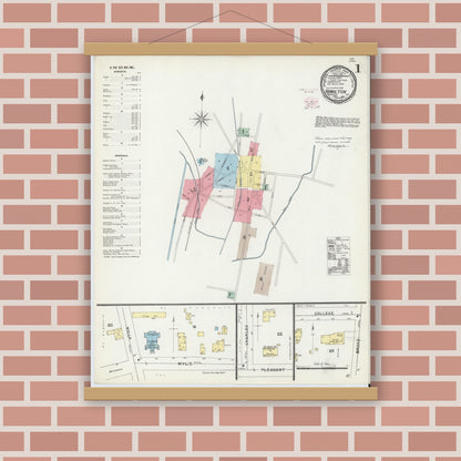 Old map wall art mockup — magnetic wood frame on brick wall — Sanborn Fire Insurance Map from Hamilton, Madison County, New York (1896) - Complete Map Set