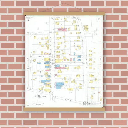 Old map wall art mockup — magnetic wood frame on brick wall — Sanborn Fire Insurance Map from Cortland, Trumbull County, Ohio (1950), Sheet #0002