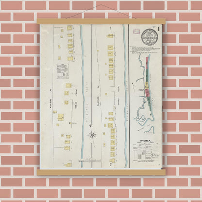 Old map wall art mockup — magnetic wood frame on brick wall — Sanborn Fire Insurance Map from Salisbury, Essex County, Massachusetts (1909), Sheet #0001