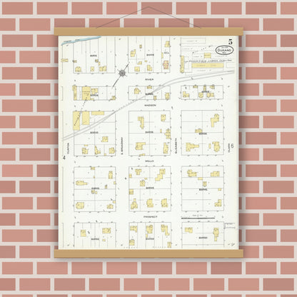 Old map wall art mockup — magnetic wood frame on brick wall — Sanborn Fire Insurance Map from Durand, Pepin County, Wisconsin (1910), Sheet #0005