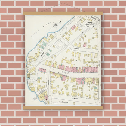 Old map wall art mockup — magnetic wood frame on brick wall — Sanborn Fire Insurance Map from Carthage, Jefferson County, New York (1890) - Complete Map Set