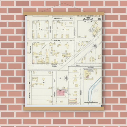 Old map wall art mockup — magnetic wood frame on brick wall — Sanborn Fire Insurance Map from Menominee, Menominee County, Michigan (1890), Sheet #0013
