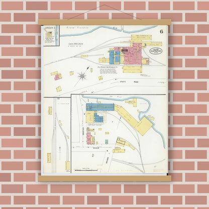 Old map wall art mockup — magnetic wood frame on brick wall — Sanborn Fire Insurance Map from Elk Rapids, Antrim County, Michigan (1907), Sheet #0006