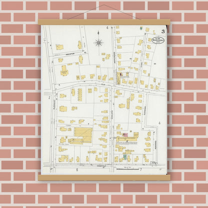 Old map wall art mockup — magnetic wood frame on brick wall — Sanborn Fire Insurance Map from Marlborough, Middlesex County, Massachusetts (1906), Sheet #0003