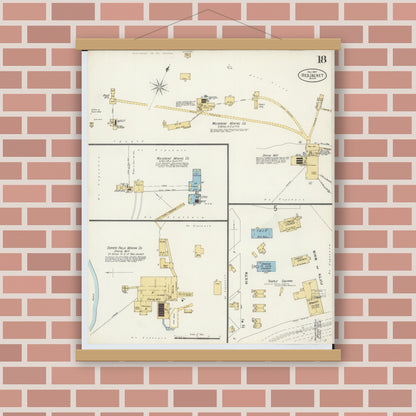 Old map wall art mockup — magnetic wood frame on brick wall — Sanborn Fire Insurance Map from Red Jacket, Houghton County, Michigan (1897), Sheet #0018