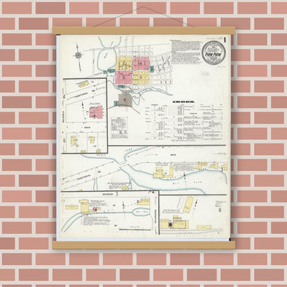 Old map wall art mockup — magnetic wood frame on brick wall — Sanborn Fire Insurance Map from Paw Paw, Van Buren County, Michigan (1911) - Complete Map Set
