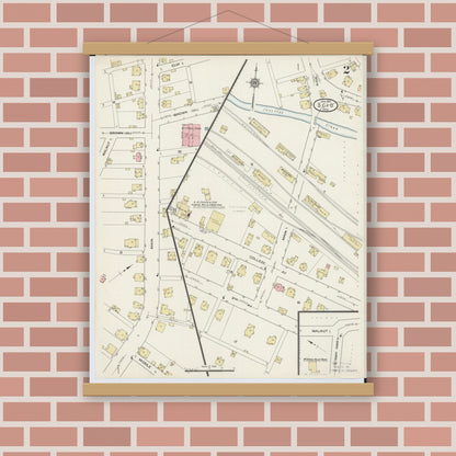 Old map wall art mockup — magnetic wood frame on brick wall — Sanborn Fire Insurance Map from Scio, Harrison County, Ohio (1915), Sheet #0002
