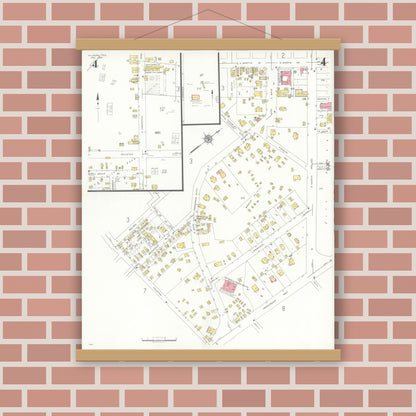 Old map wall art mockup — magnetic wood frame on brick wall — Sanborn Fire Insurance Map from Kilgore, Gregg County, Texas (1936), Sheet #0004