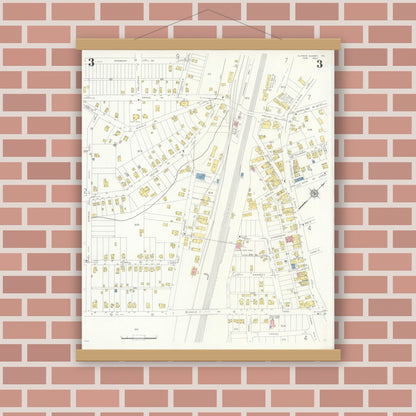 Old map wall art mockup — magnetic wood frame on brick wall — Sanborn Fire Insurance Map from Clark's Summit, Lackawanna County, Pennsylvania (1933), Sheet #0003