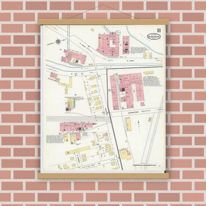 Old map wall art mockup — magnetic wood frame on brick wall — Sanborn Fire Insurance Map from Miamisburg, Montgomery County, Ohio (1911), Sheet #0011