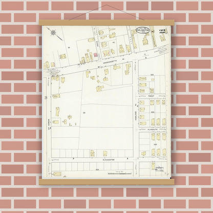 Old map wall art mockup — magnetic wood frame on brick wall — Sanborn Fire Insurance Map from Arlington, Middlesex County, Massachusetts (1914), Sheet #0022