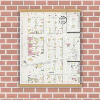 Old map wall art mockup — magnetic wood frame on brick wall — Sanborn Fire Insurance Map from Homer, Champaign County, Illinois (1893), Sheet #0001