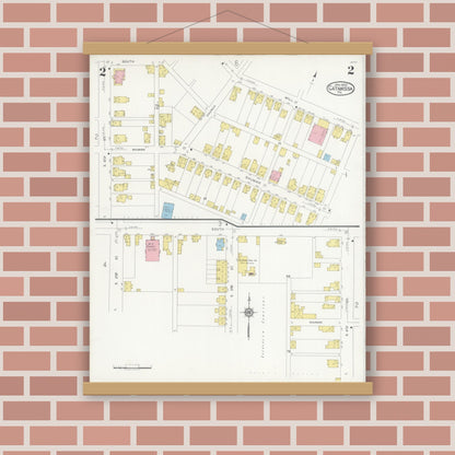 Old map wall art mockup — magnetic wood frame on brick wall — Sanborn Fire Insurance Map from Catawissa, Columbia County, Pennsylvania (1930), Sheet #0002