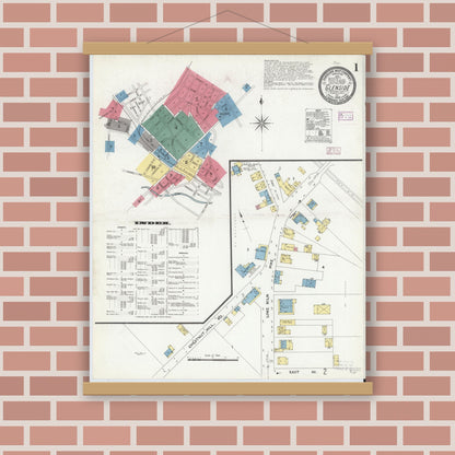 Old map wall art mockup — magnetic wood frame on brick wall — Sanborn Fire Insurance Map from Glenside, Montgomery County, Pennsylvania (1909) - Complete Map Set